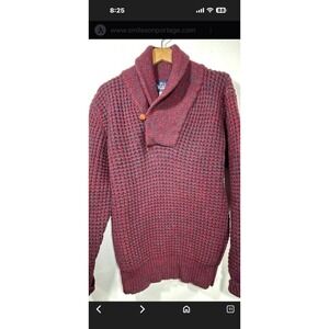 Woolrich Vintage Mens Size Large Shawl Collar Red And  Black Weave Sweater